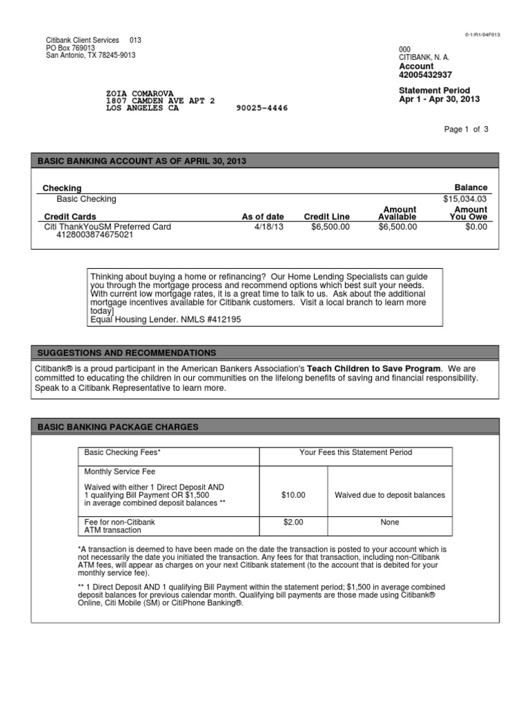 citibank loan statement