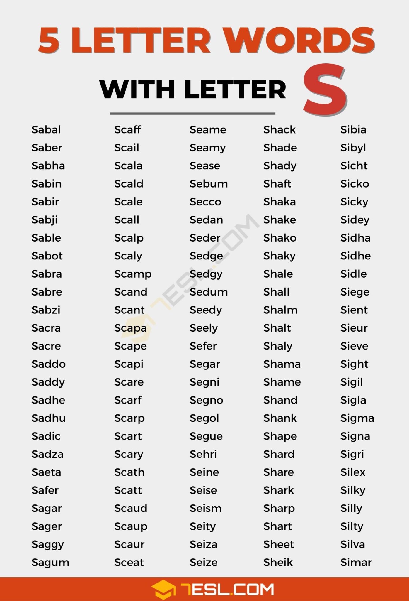 five letter words start with s