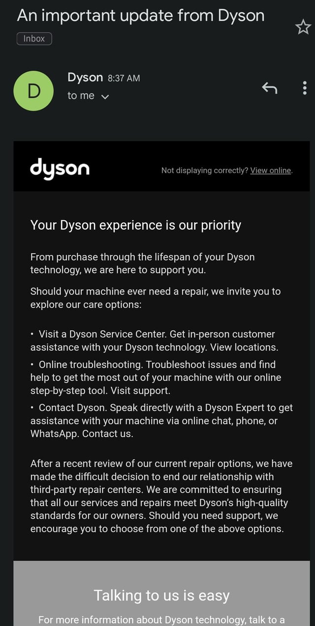 dyson whatsapp