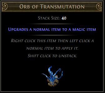 path of exile orb of transmutation