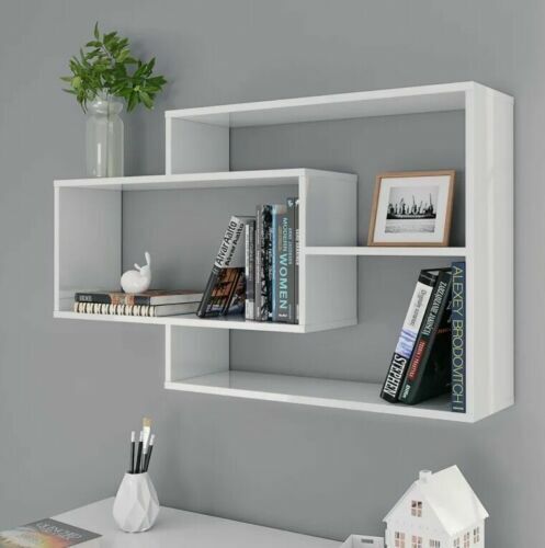 white high gloss floating shelves