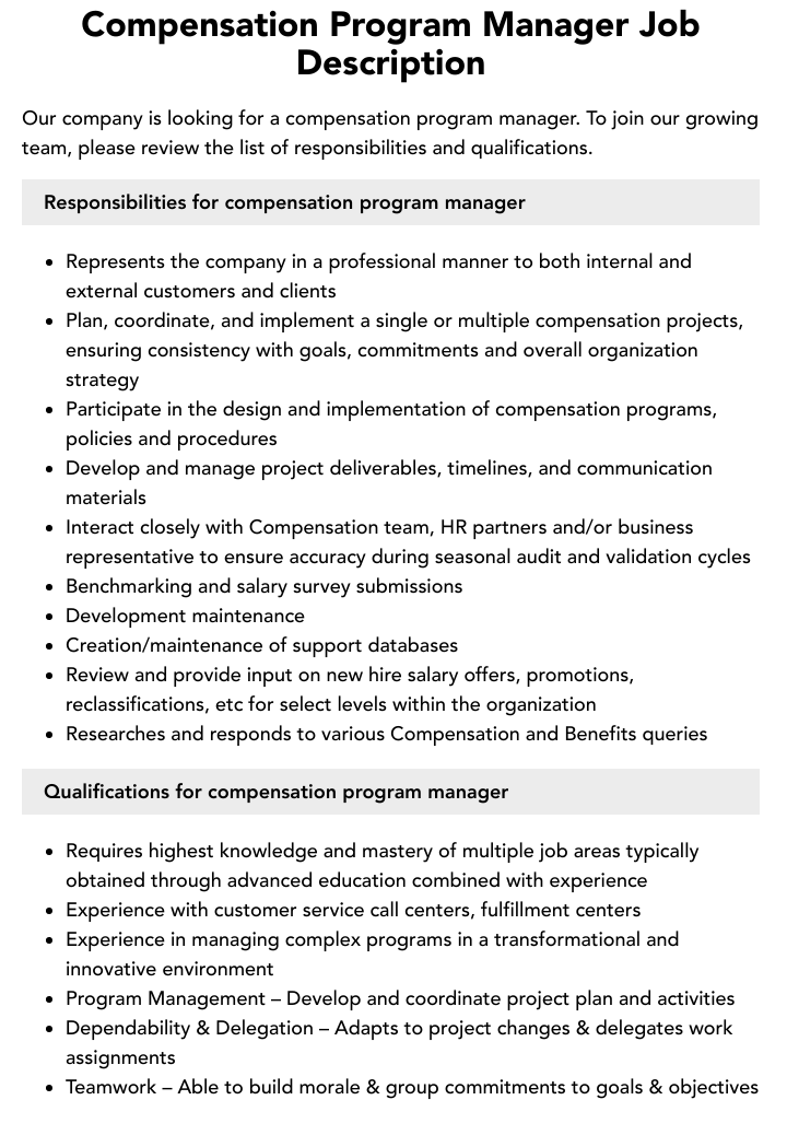 project manager compensation