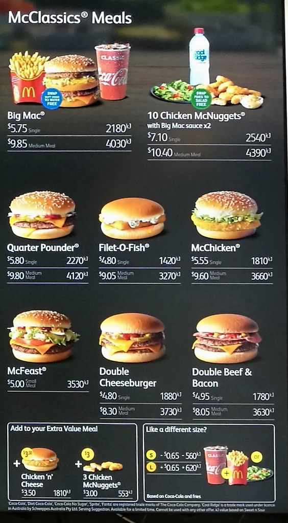 mcdonalds australia calories