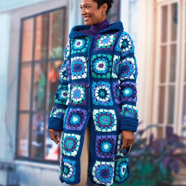 crocheted granny square cardigan