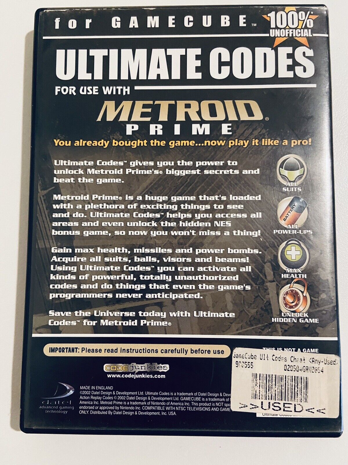 metroid prime ar codes