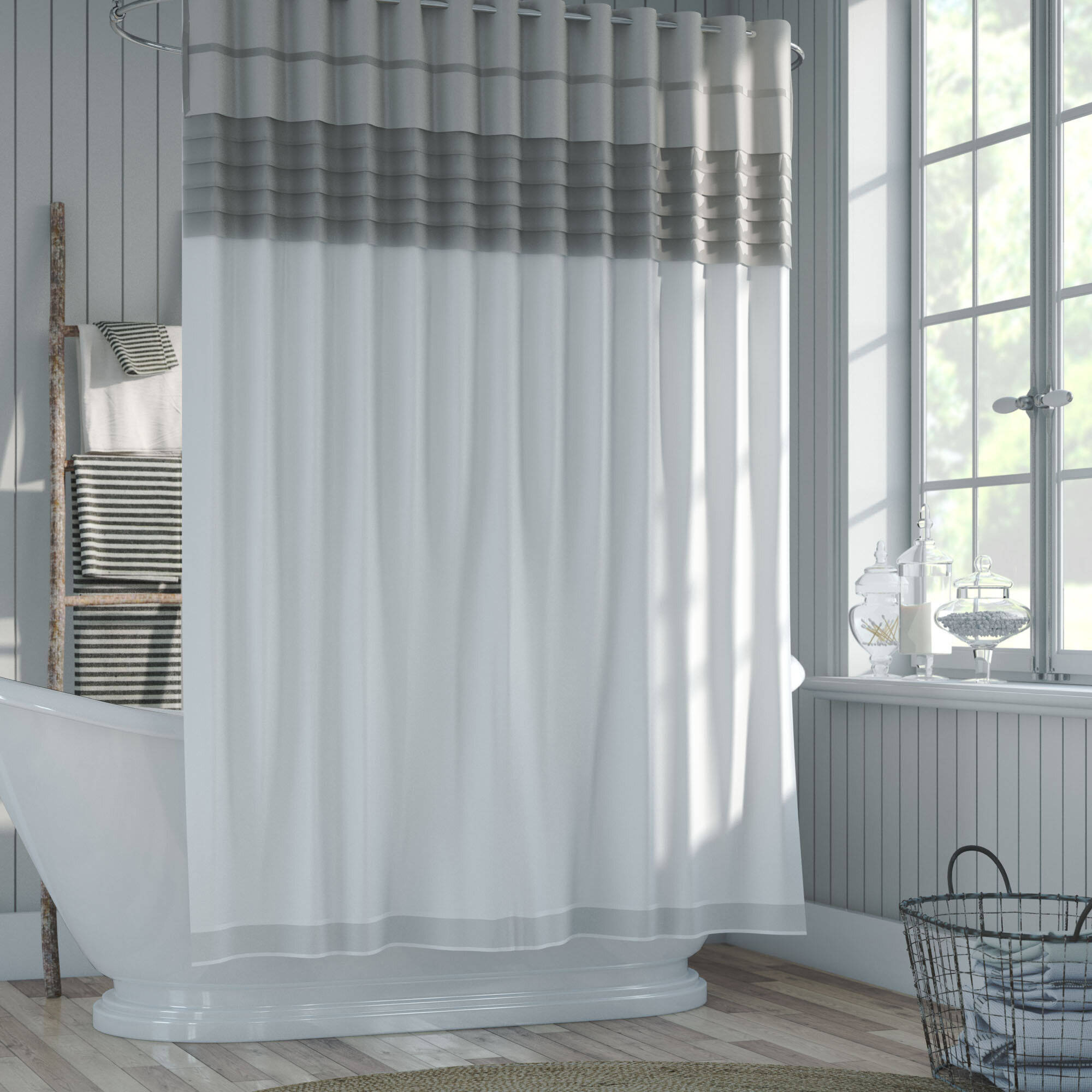 gray and white shower curtain