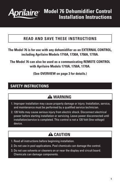 aprilaire dehumidifier installation manual