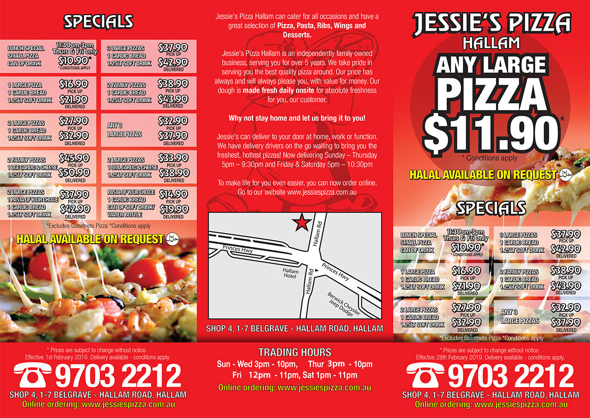 jesses pizza menu