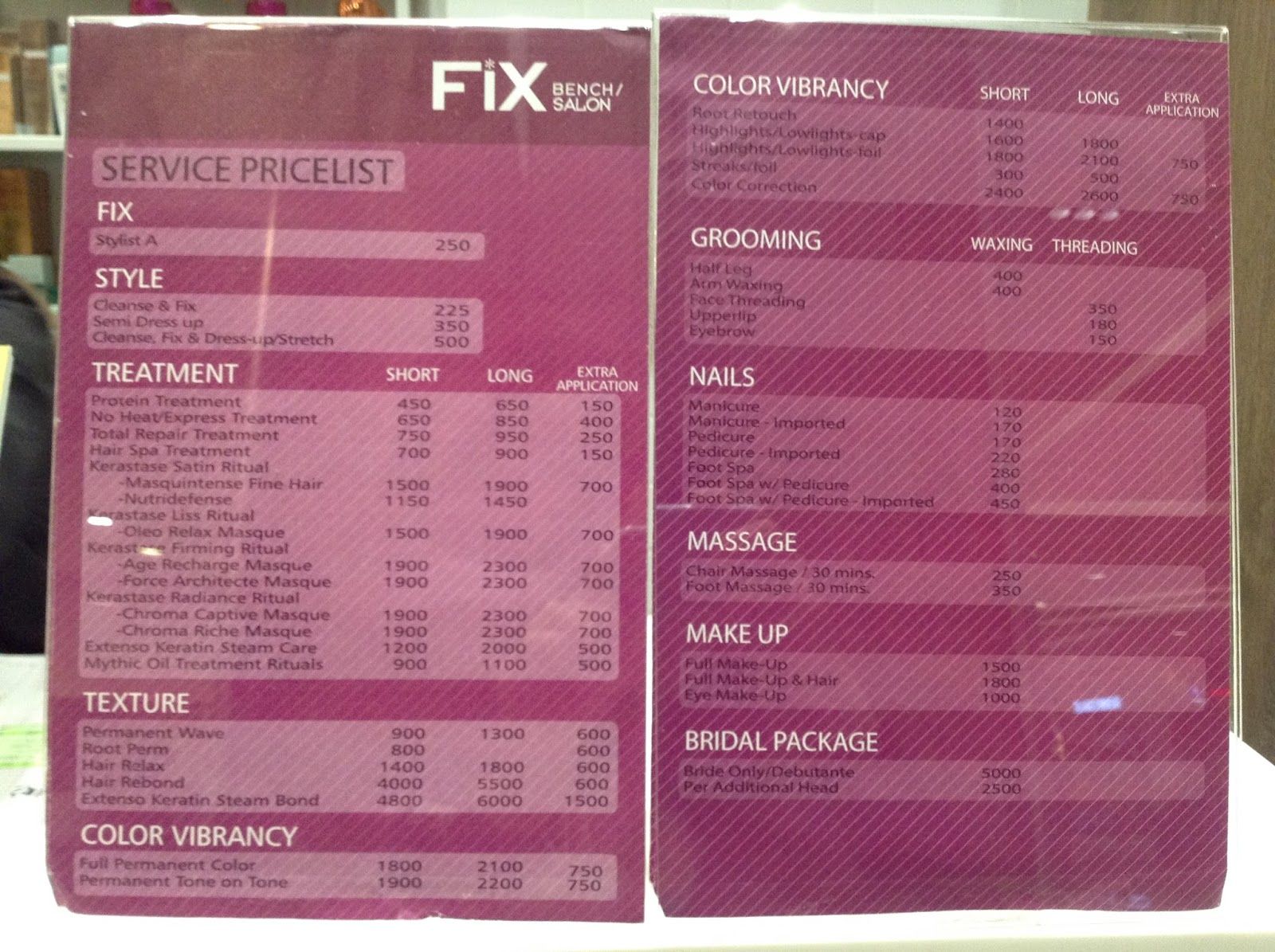 price of haircut in bench fix salon