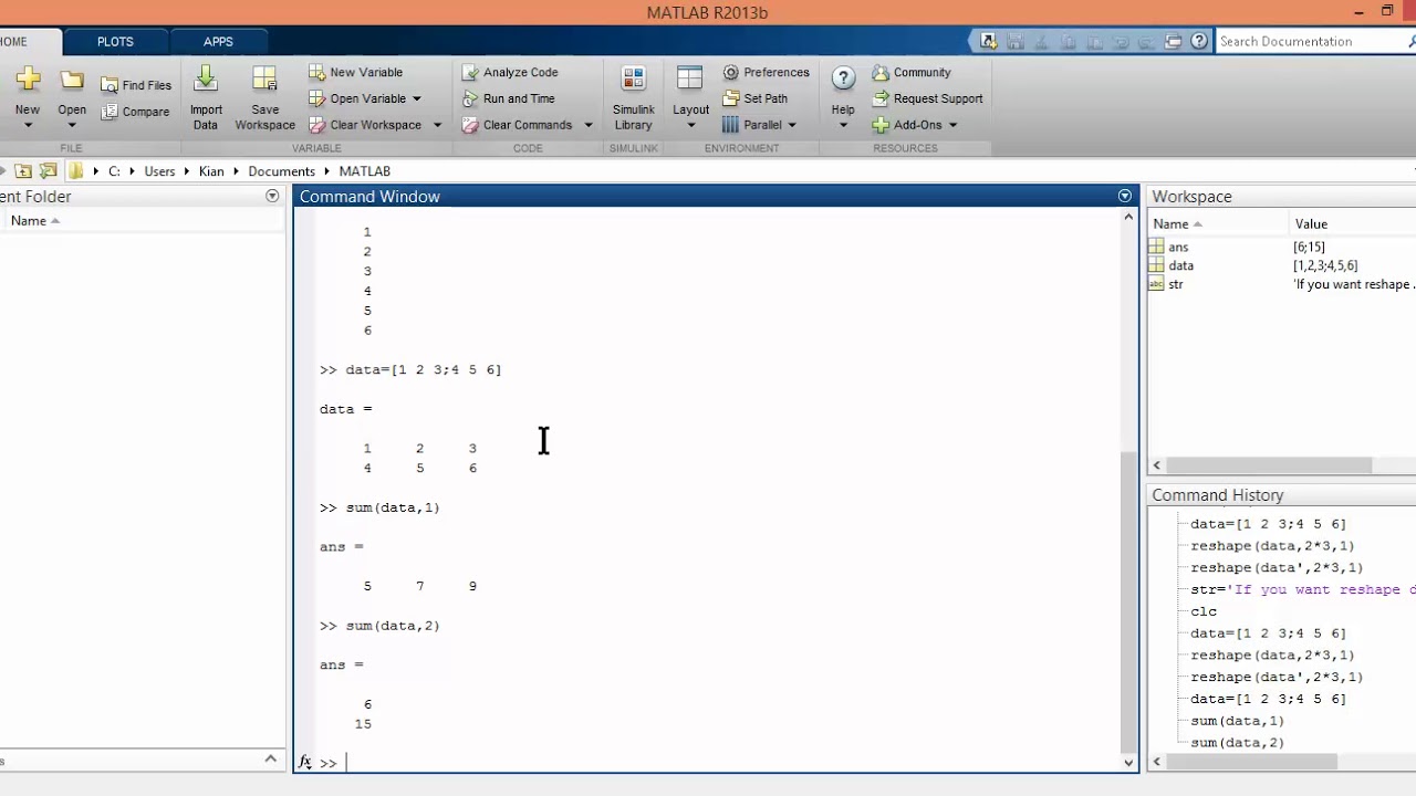 reshape in matlab