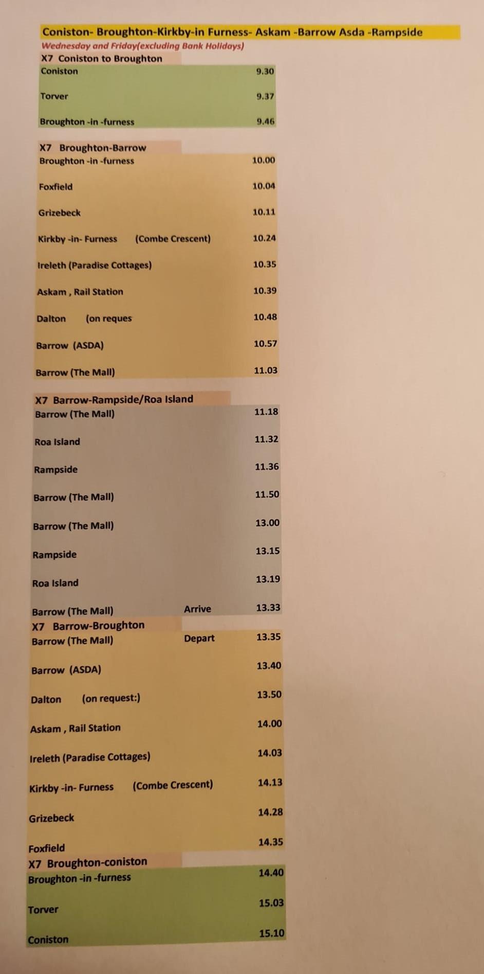 x7 bus timetable