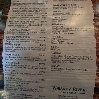 whiskey river bar and grill wausau menu