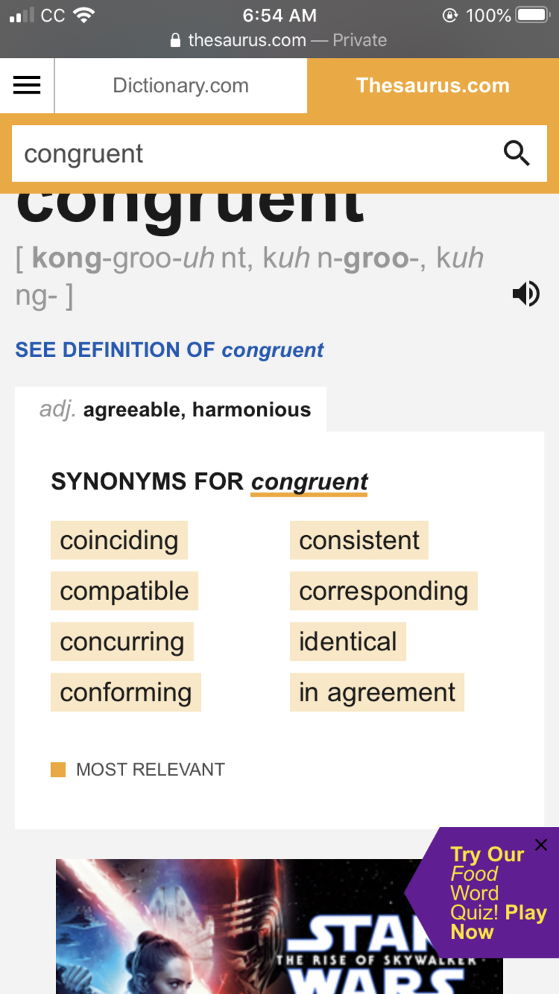 congruent with synonym