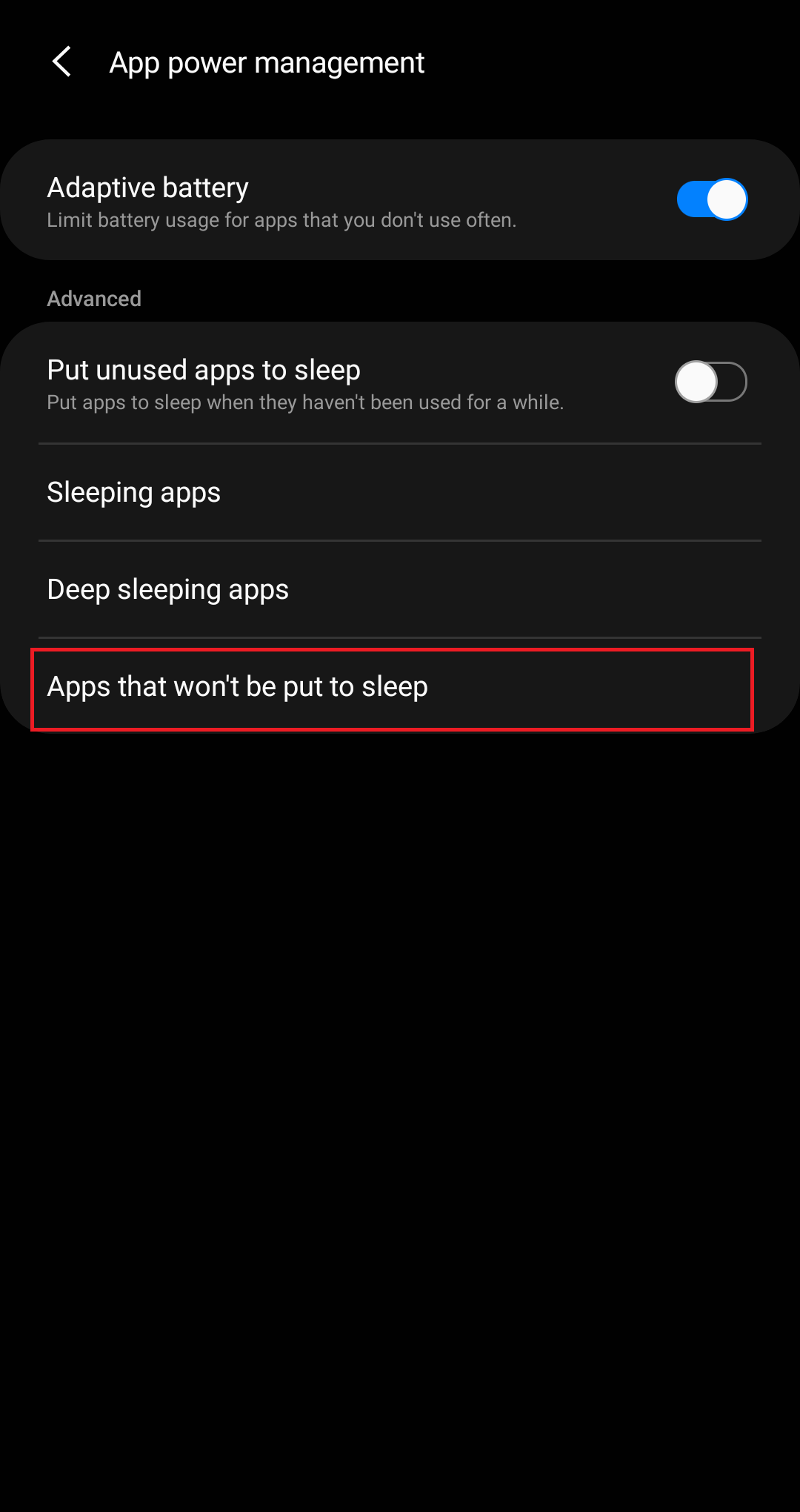 how to remove app from deep sleep samsung