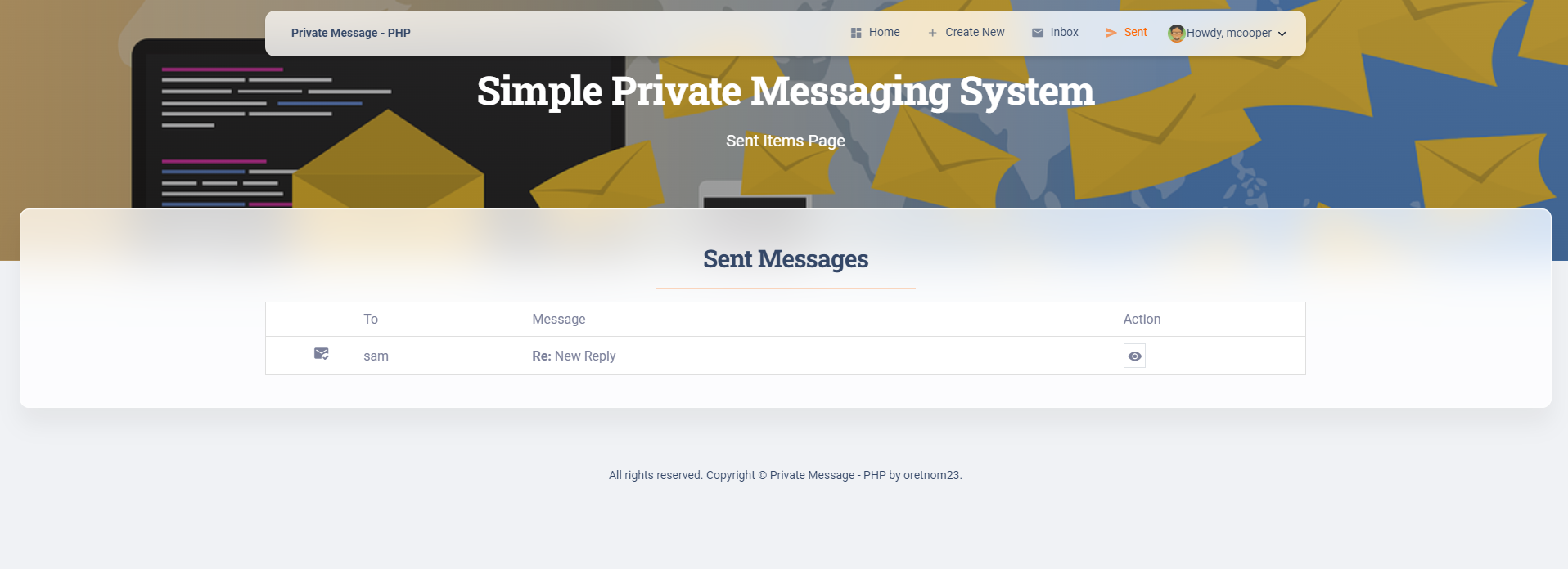 internal messaging system php