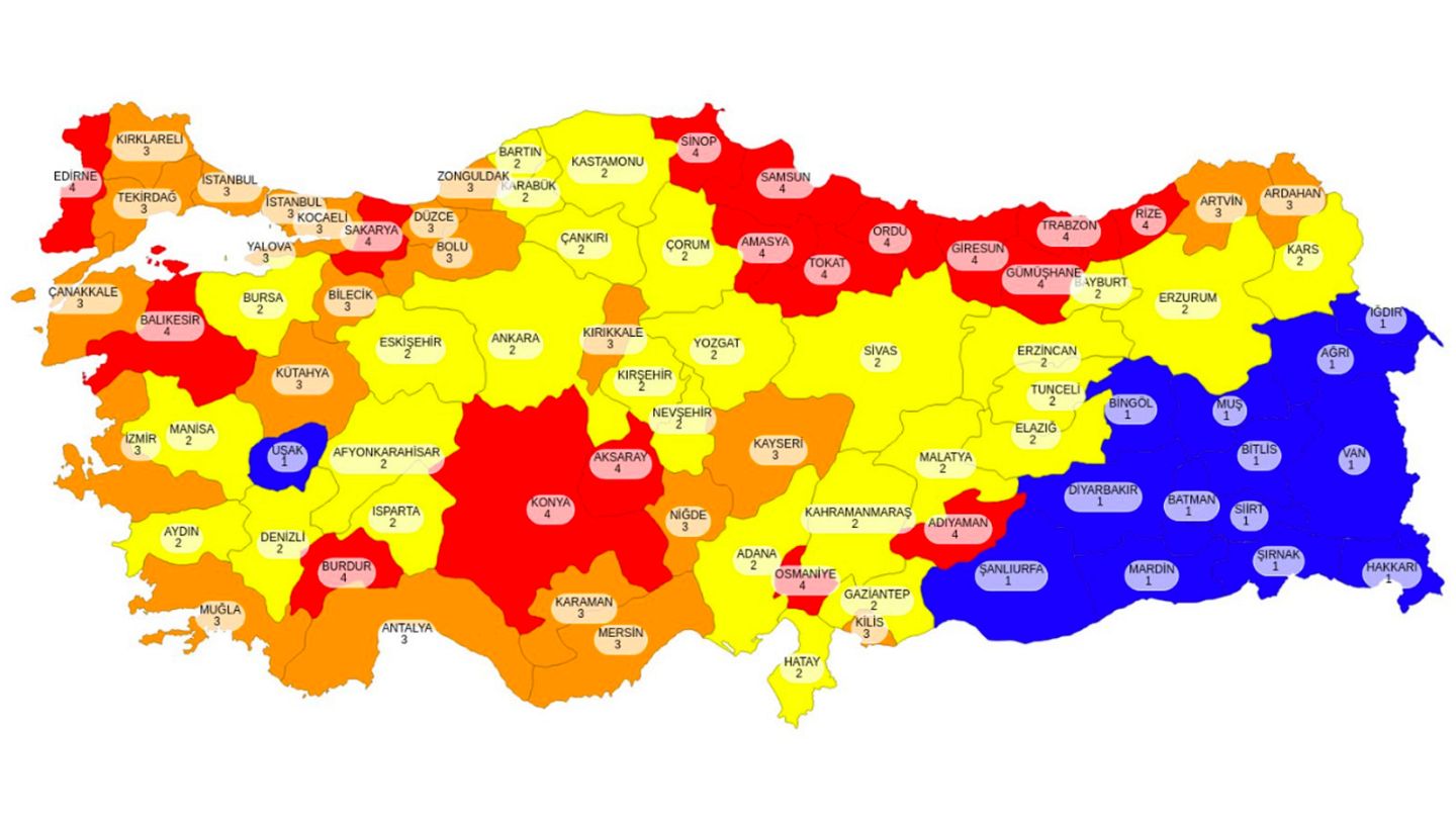 türkiye haritası corona