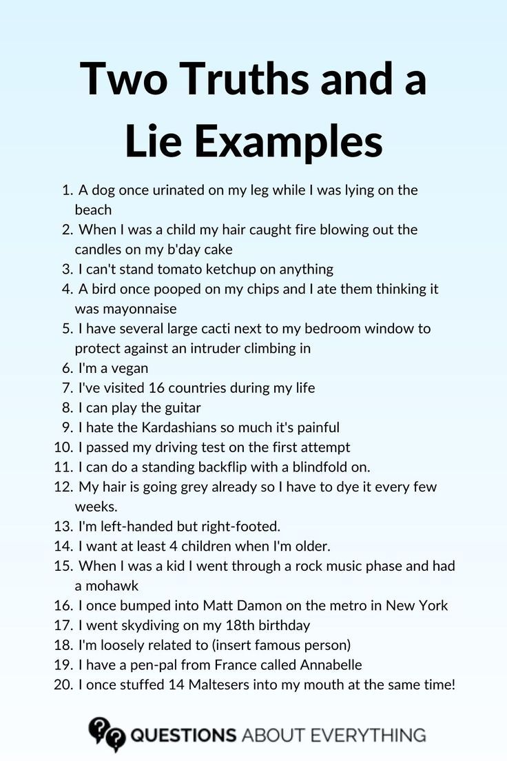 2 truths and a lie examples for adults