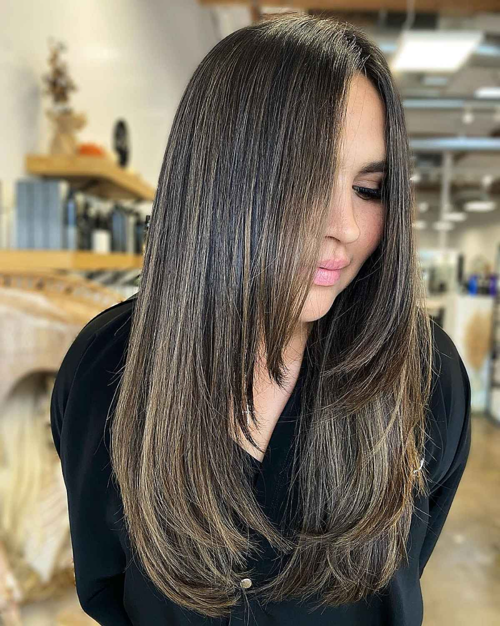 long layered hair straightened