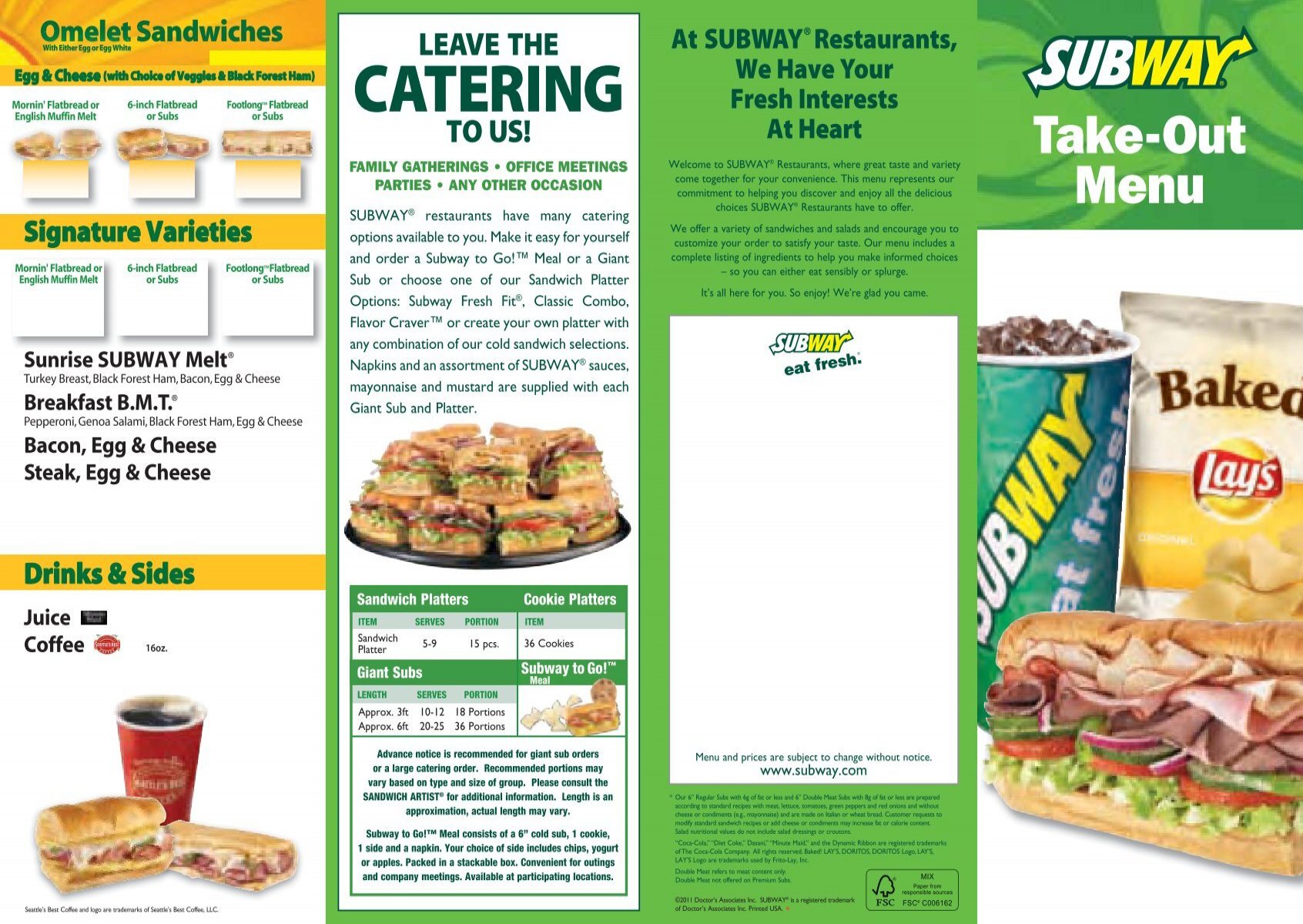 menu restaurant subway