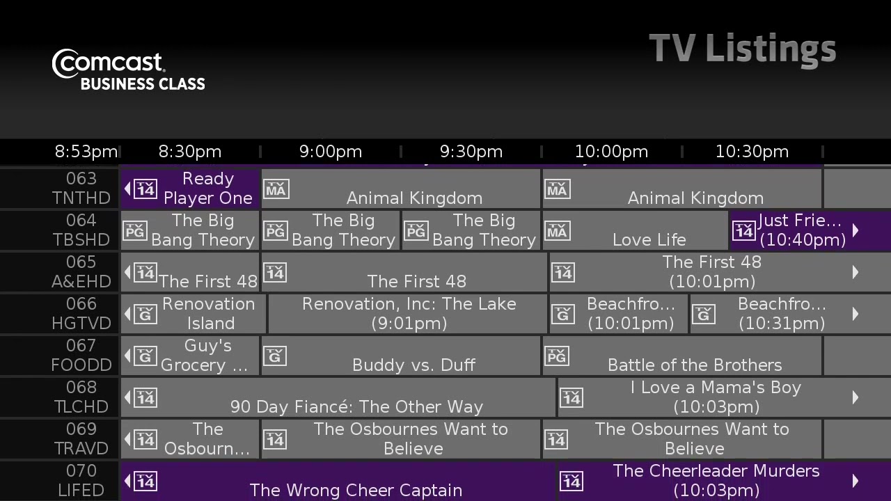 comcast business class tv guide