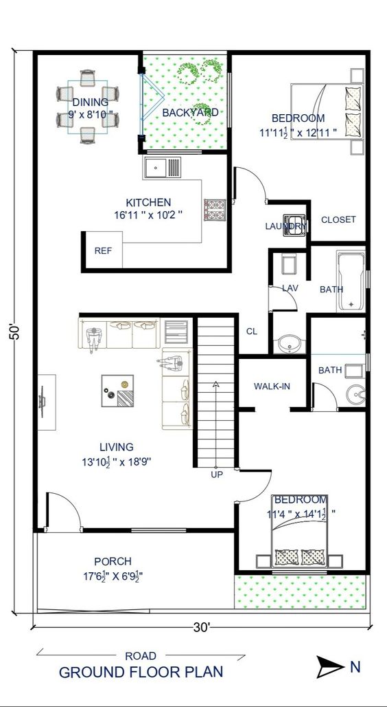 2bhk house plan with staircase