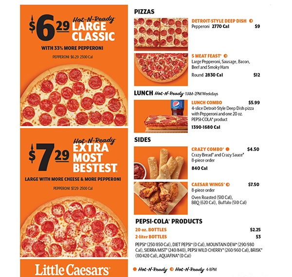 little caesars one slice calories