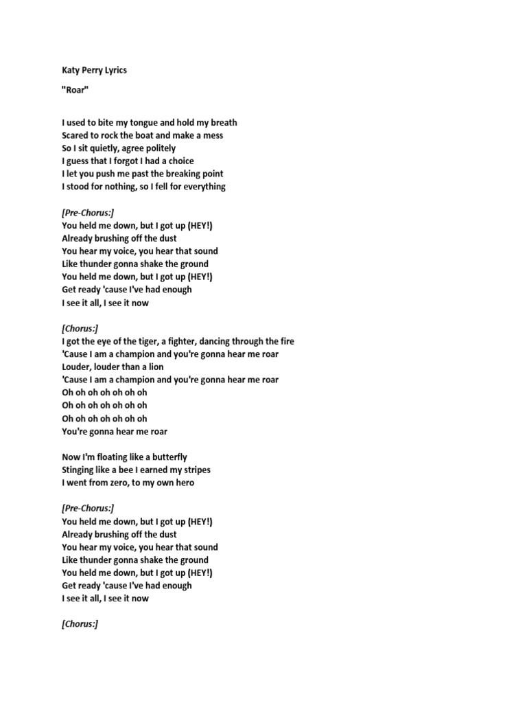 lyrics to roar katy perry