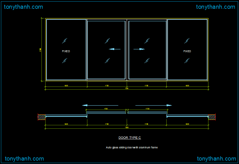 sliding door elevation cad block