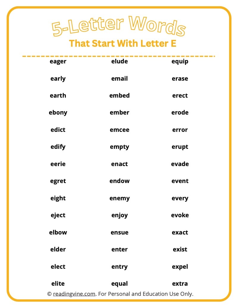 5 letter word starts e