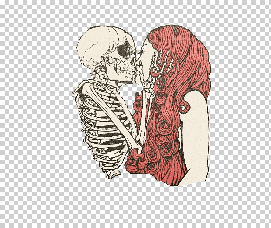 calavera besando a mujer dibujo