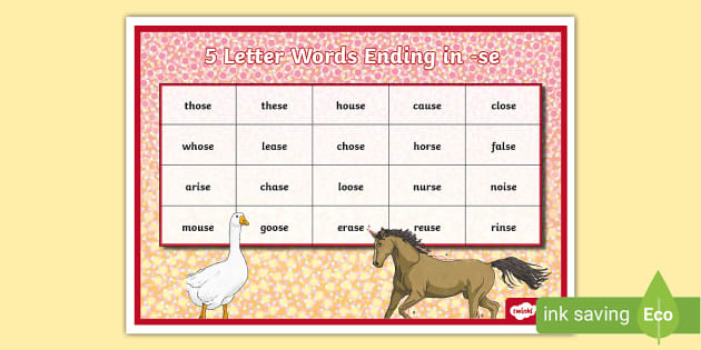 5 letter words ending in se