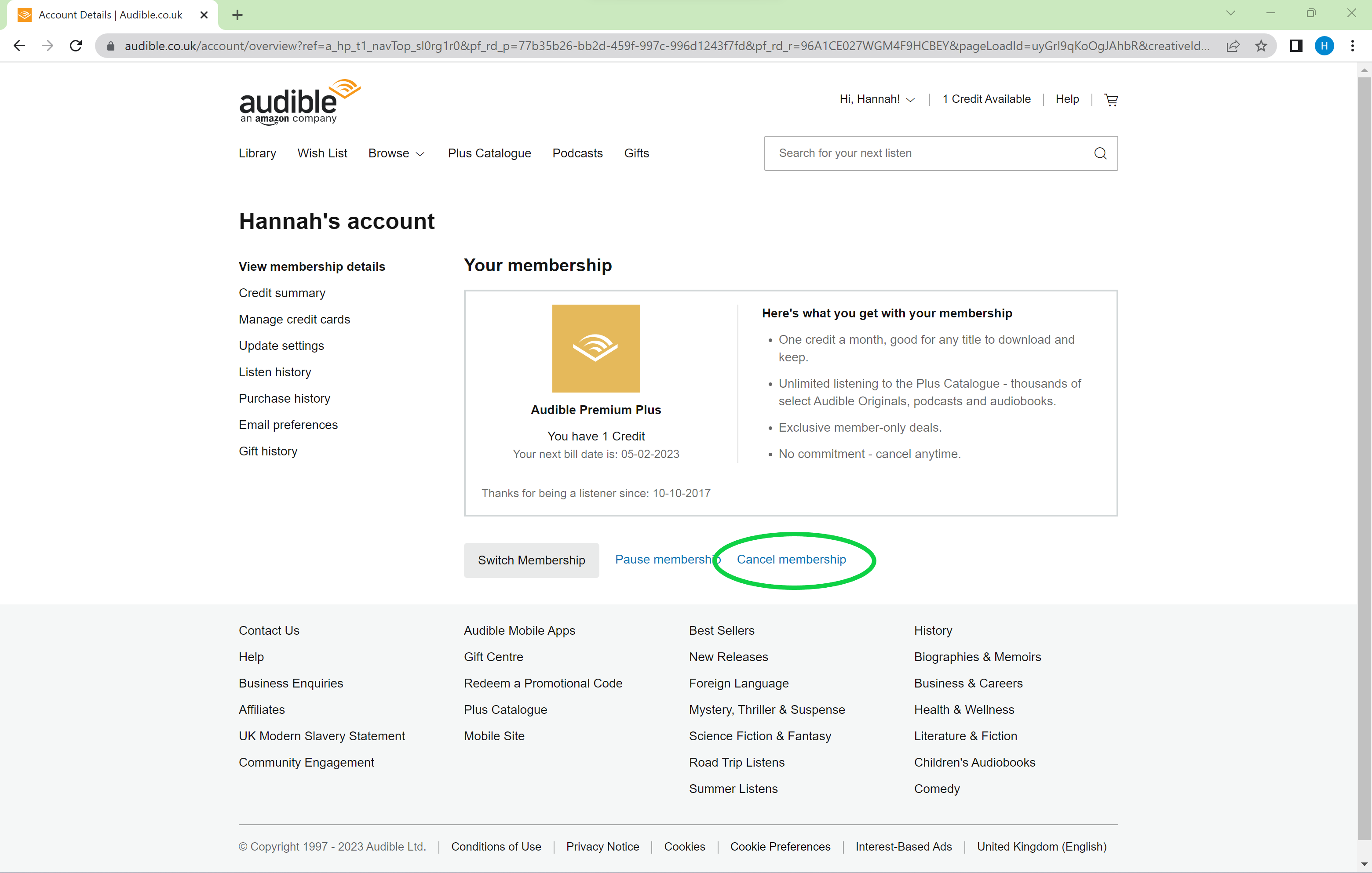 how to cancel audible uk membership