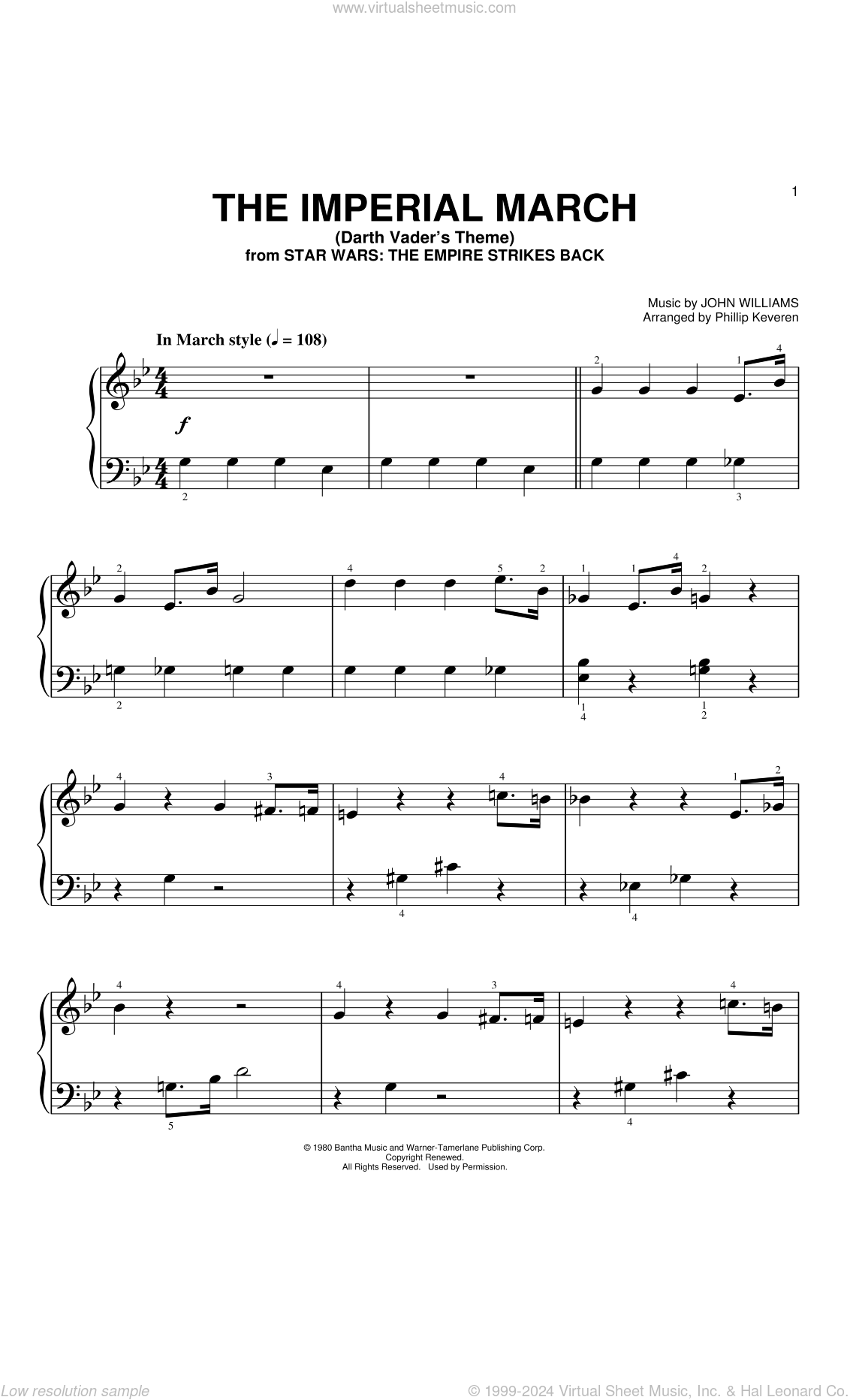 star wars imperial march piano sheet music