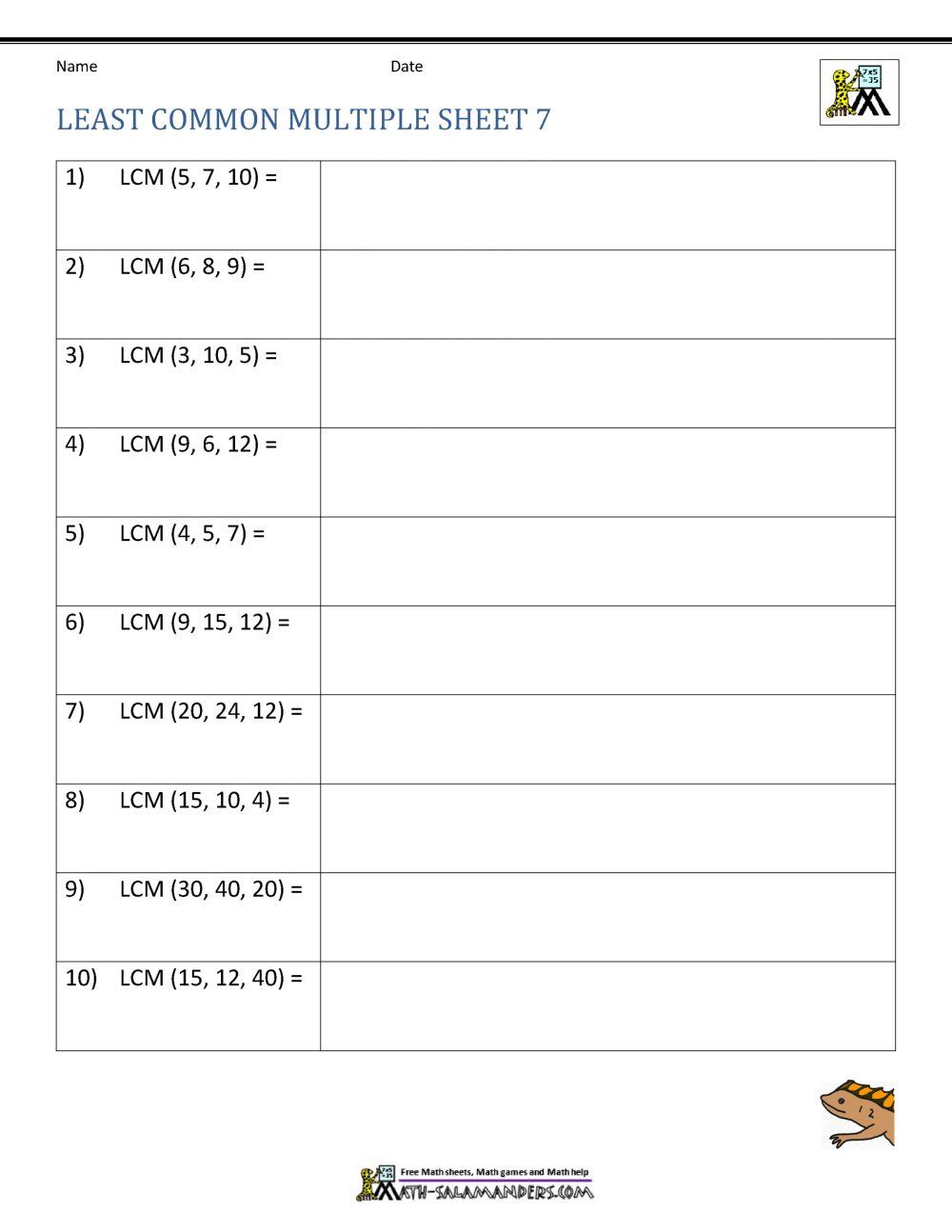 lcm problems worksheet