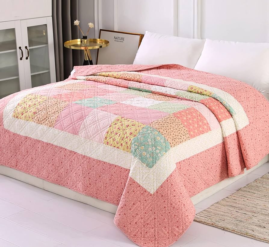 quilted bedspread pink