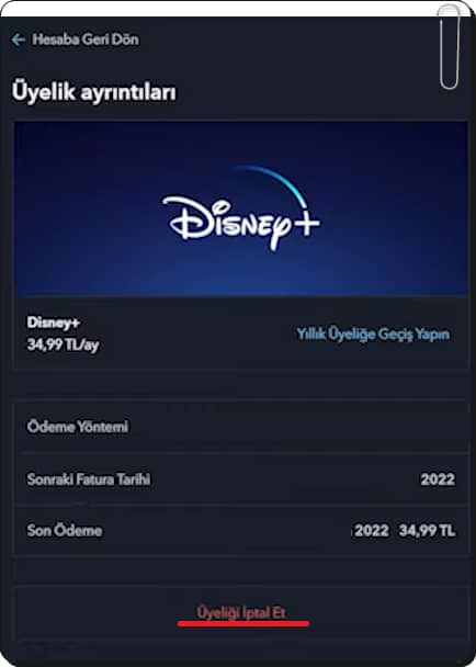 disney plus üyelik iptali