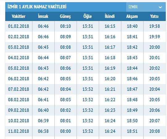 yatsı ezanı izmir