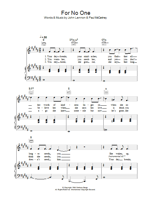 chords for no one beatles