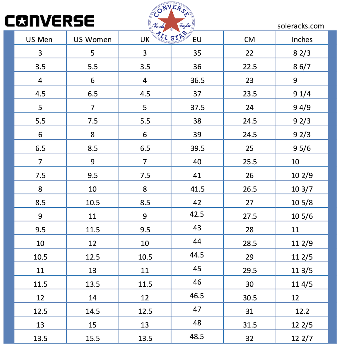 sizing for converse shoes