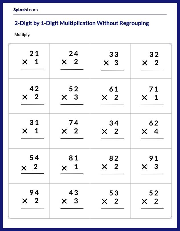 2 digit by 1 digit multiplication