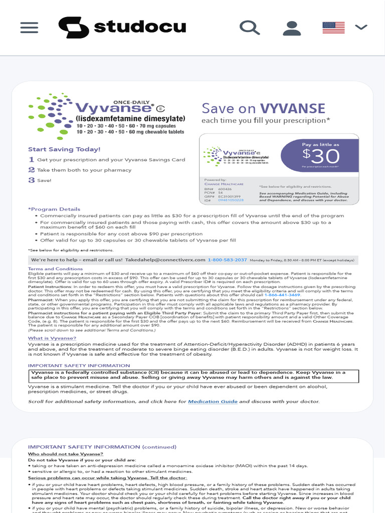 vyvanse savings card not working