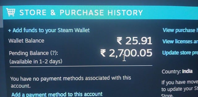 steam pending money