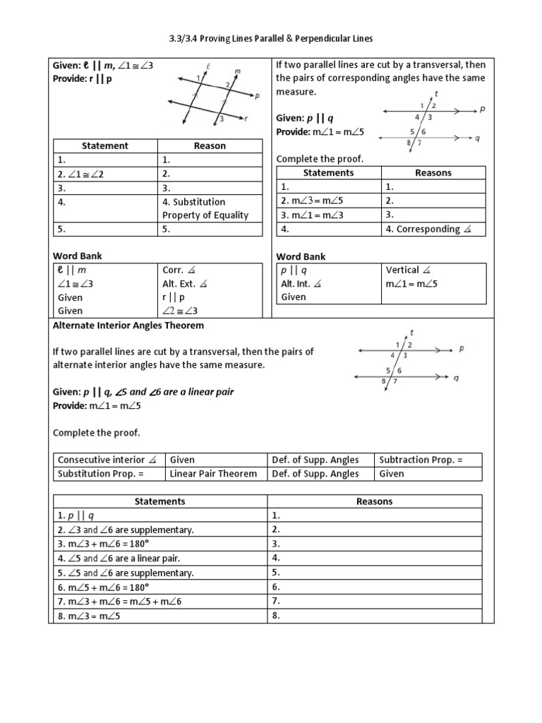 parallel line proofs worksheet