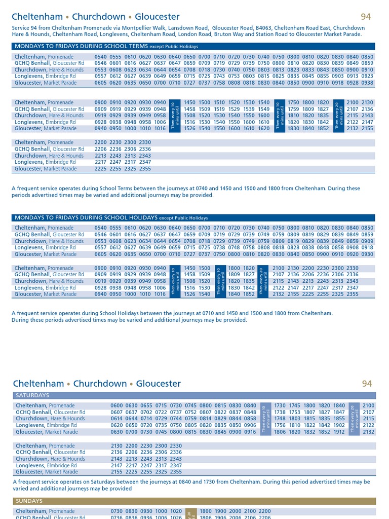 94 bus timetable cheltenham