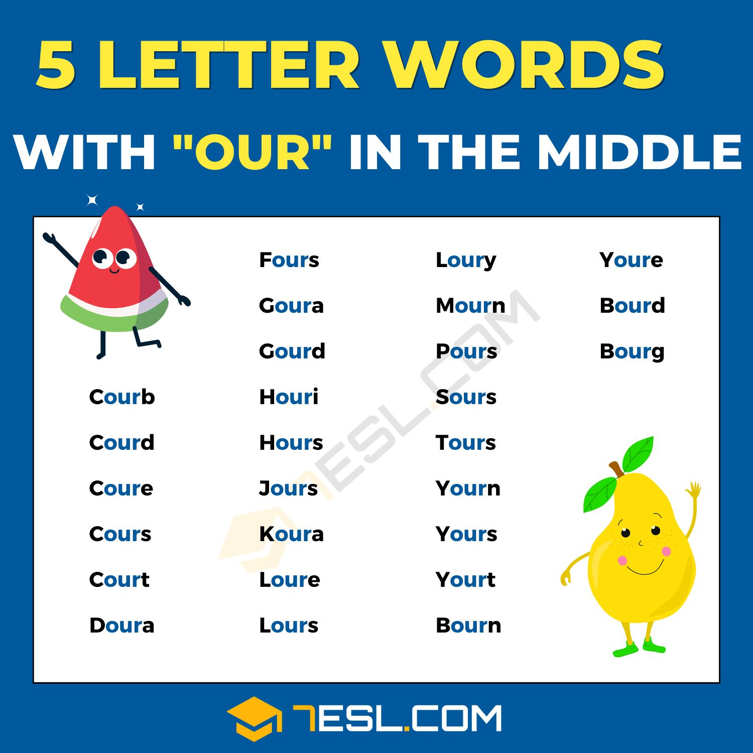 5 letter words with or in the middle