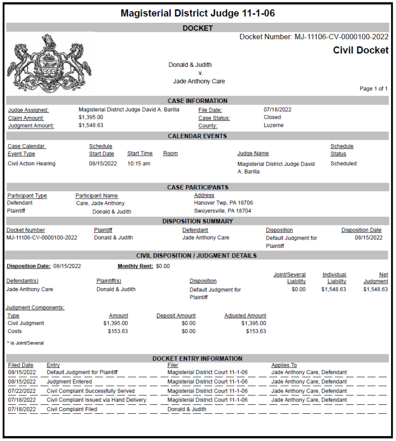 court docket kingston