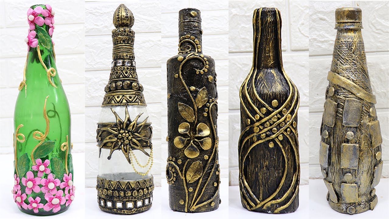 glass bottle decoration with clay