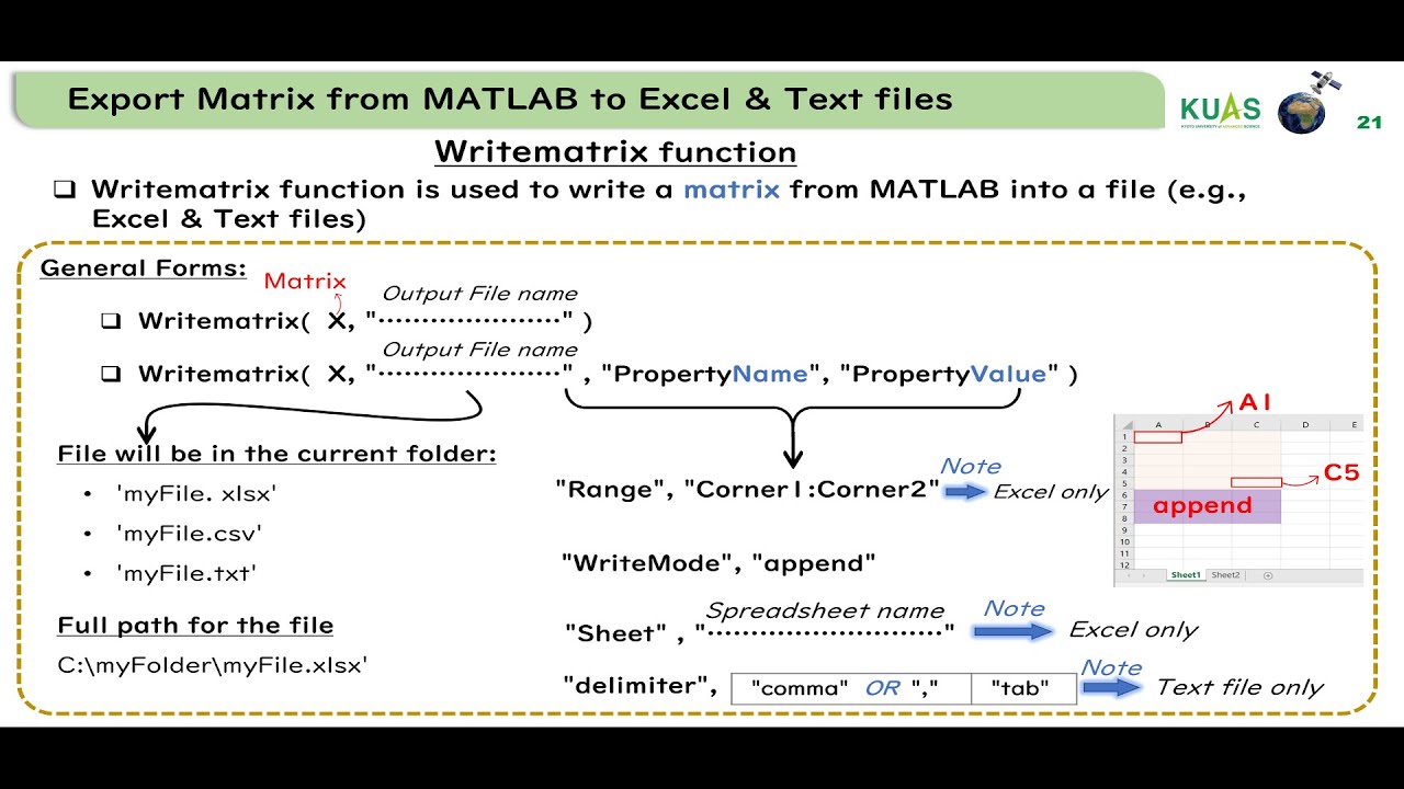 matlab save matrix to excel