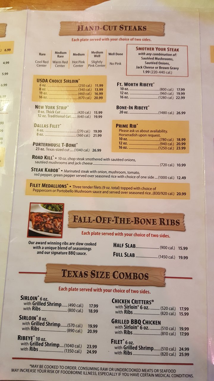 texas road roadhouse menu