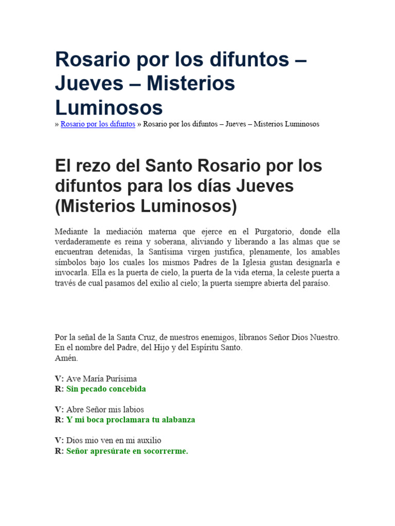 misterio luminosos para difuntos